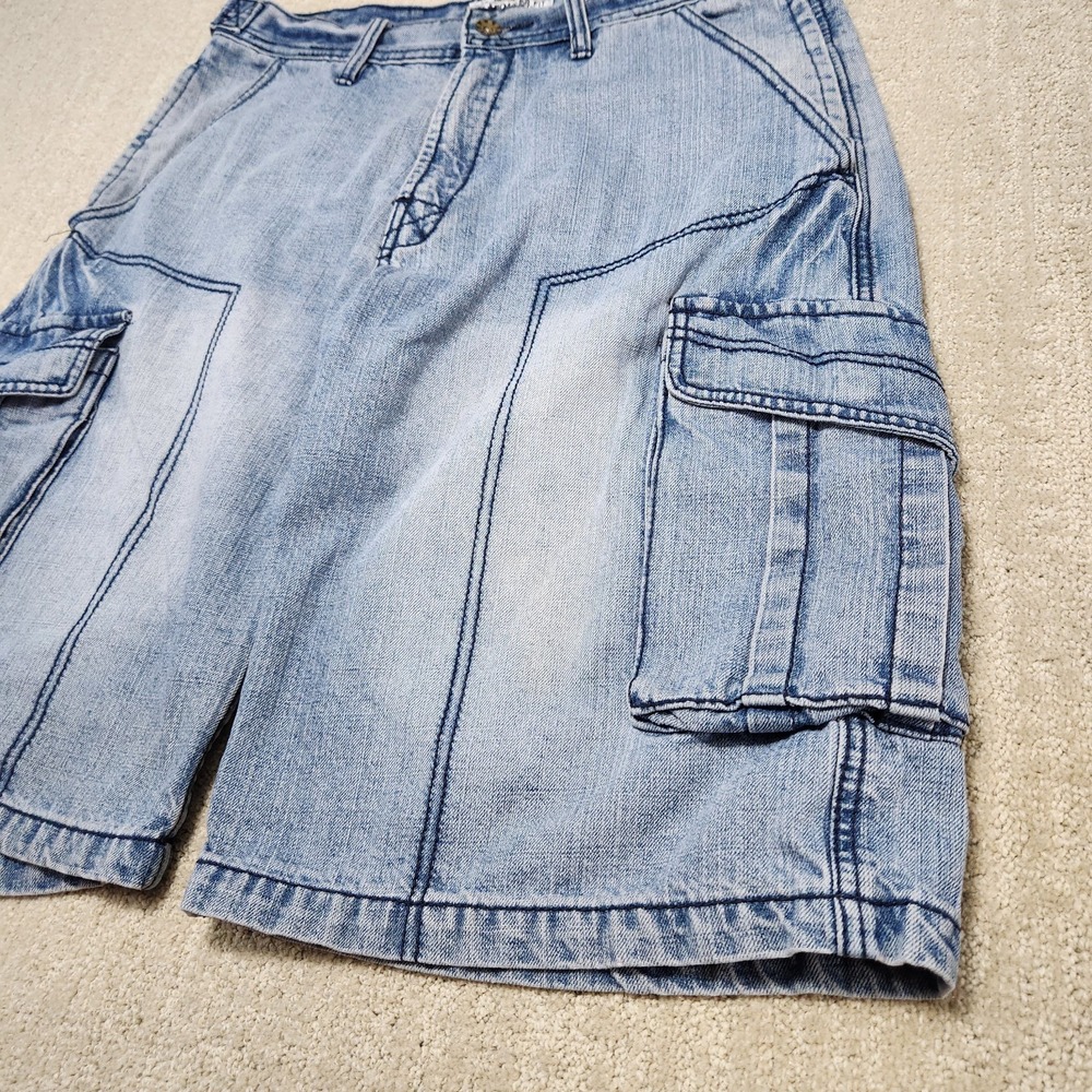 Vintage‎ Akademiks Denim Shorts Men 34 Y2K Cargo Jorts Baggy Wide Leg Skater